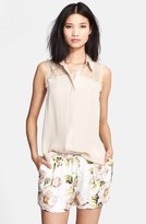 Thumbnail for your product : Haute Hippie Lace Yoke Sleeveless Silk Blouse