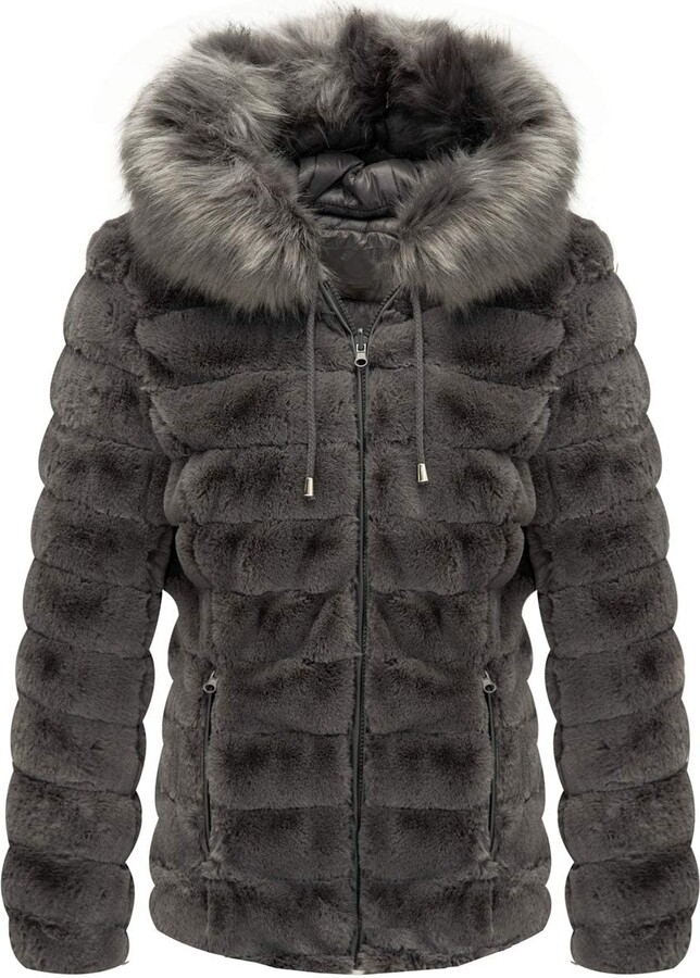 MK988 Womens Wool-Blend Warm Stylish Winter Shaggy Longline Faux Fur Coat 