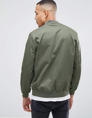 ASOS Design Tall Cotton Bomber Jacket With Sleeve Zip In Khaki