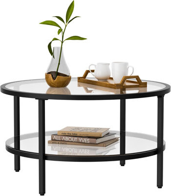 George Oliver Modern Round Coffee Table With 2-Tier Tempered Glass Top And Lower Shelf Minimalist Design For Living Room Bedroom Or Office
