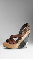 Thumbnail for your product : Burberry Canvas Check Leather Platform Wedges