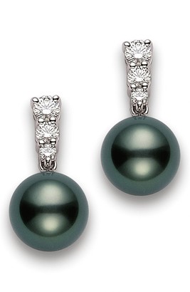 Mikimoto Morning Dew Black South Sea Cultured Pearl & Diamond Drop Earrings