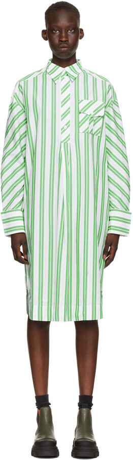 Ganni White & Green Stripe Oversized Shirt Dress - ShopStyle