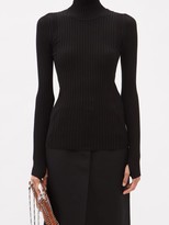Thumbnail for your product : Paco Rabanne Back-zip High-neck Ribbed Cotton-blend Sweater - Black