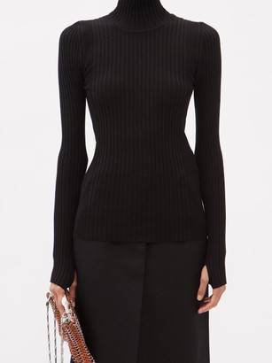 Paco Rabanne Back-zip High-neck Ribbed Cotton-blend Sweater - Black