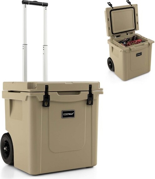 Costway Costway45QuartCoolerTowableIceChestw/All-TerrainWheelsLeak-ProofforCamping