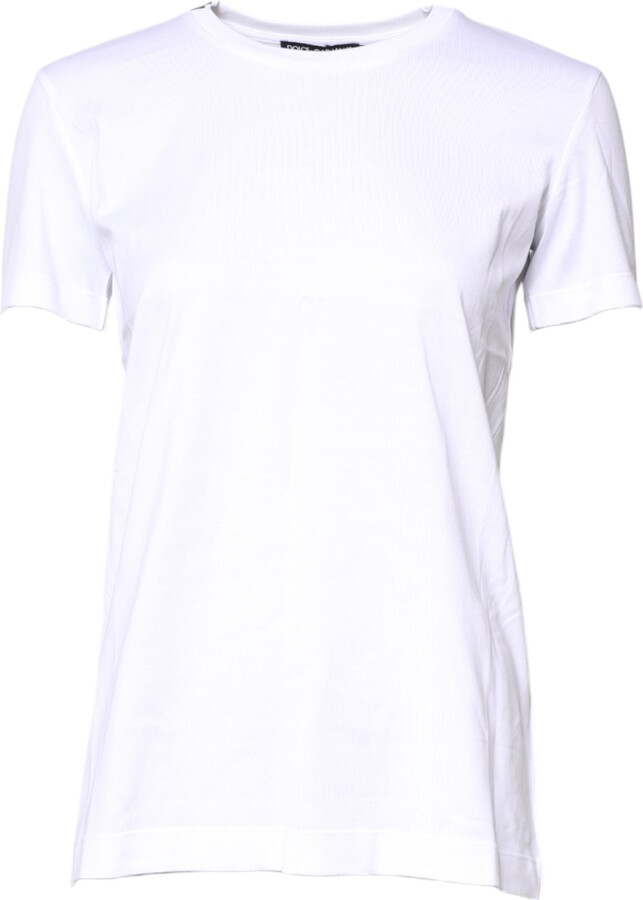 Dolce & Gabbana White Cotton Crew Neck Short Sleeves Women's T-shirt (Pre-Owned)