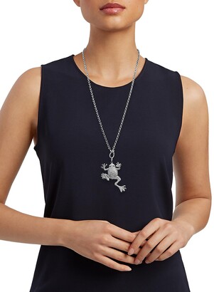 Nina Gilin Black Rhodium-Plated Silver, Diamond Pavé & Sapphire Frog Pendant Necklace