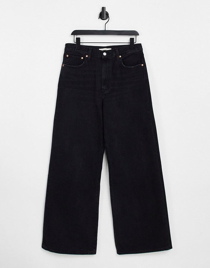 Levi's ribcage wide leg jeans in black - ShopStyle