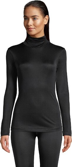 Lands' End Women's Petite Silk Interlock Thermal Long Underwear Base Layer  Turtleneck Top - Medium - Black - ShopStyle