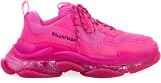 Balenciaga Men's Triple S Neon Clear-Sole Sneakers