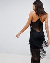 Thumbnail for your product : ASOS Design DESIGN fringe mesh strappy maxi bodycon dress
