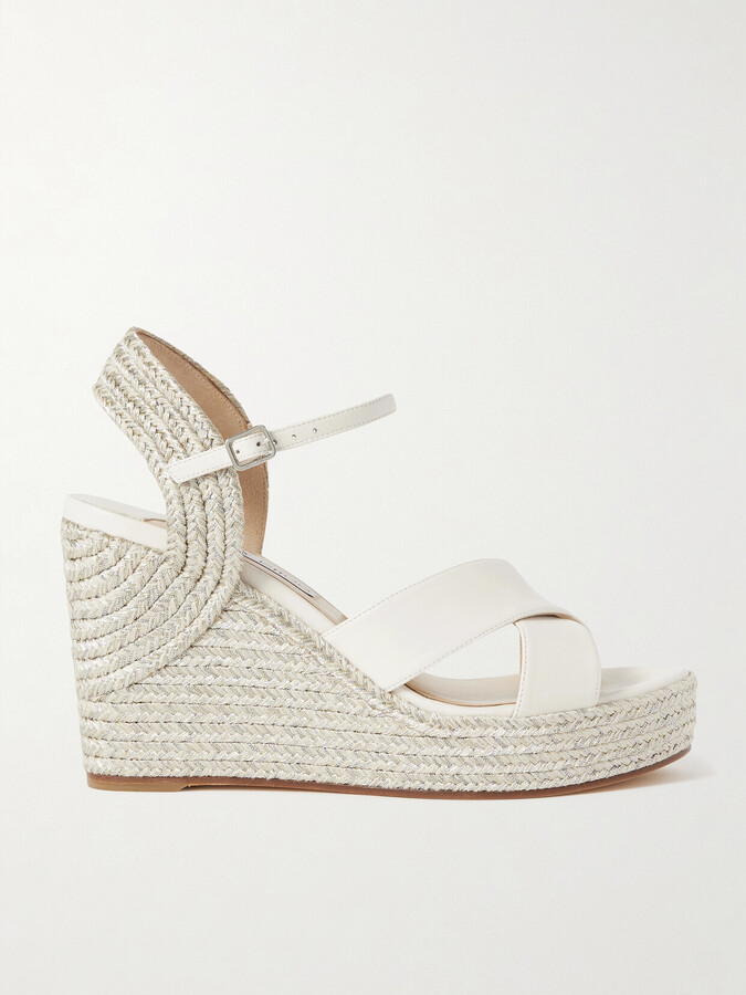 Jimmy Choo Dellena 100 Leather Espadrille Wedge Sandals - White