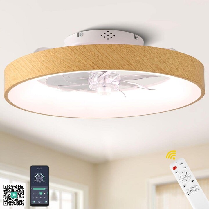 Bella Depot Smart 20 in. Indoor White Modern RGB Ceiling Fan with Lights and Remote, Farmhouse Flush Mount Fandelier with DC Motor