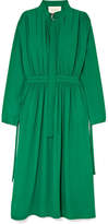 Cédric Charlier - Pintucked Crepe De Chine Midi Dress - Emerald