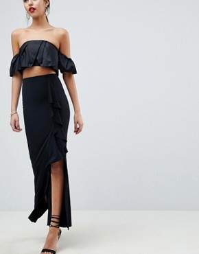 ASOS Design DESIGN Slinky Maxi Skirt With Split And Front Ruffle