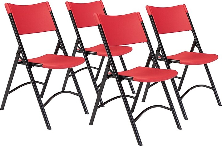 National Public Seating NPS 600 Series Plastic Folding Chair, Red/Black, 4/Pack (640/4)