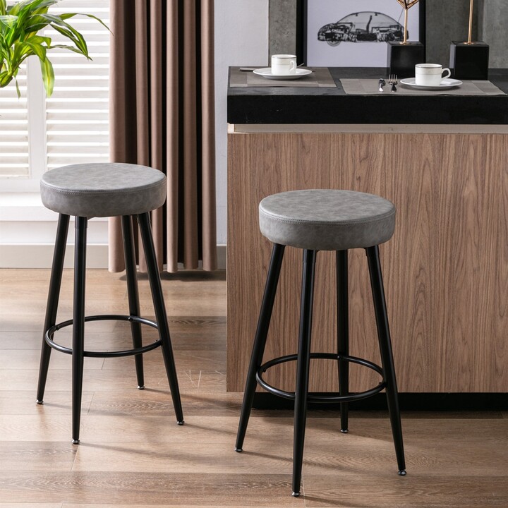 Global Pronex Set of 2 Metal Bar Stools 28 Inch Round Kitchen Counter