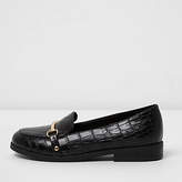 Thumbnail for your product : River Island Girls black croc embossed snaffle loafers