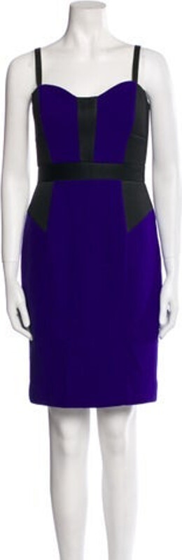 Milly Wool Sheath Dress Blue Mesh Accents Sleeveless with Square Neckline Exposed Zip Closure at Back Designer