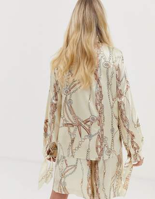 UNIQUE21 oversized satin shirt in vintage chain print co-ord