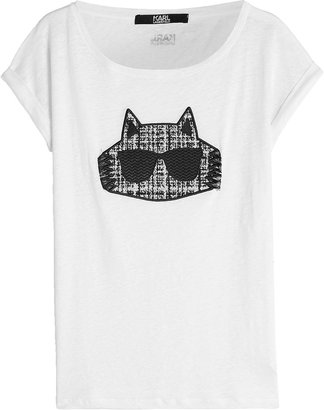Karl Lagerfeld Paris Embroidered Linen T-Shirt