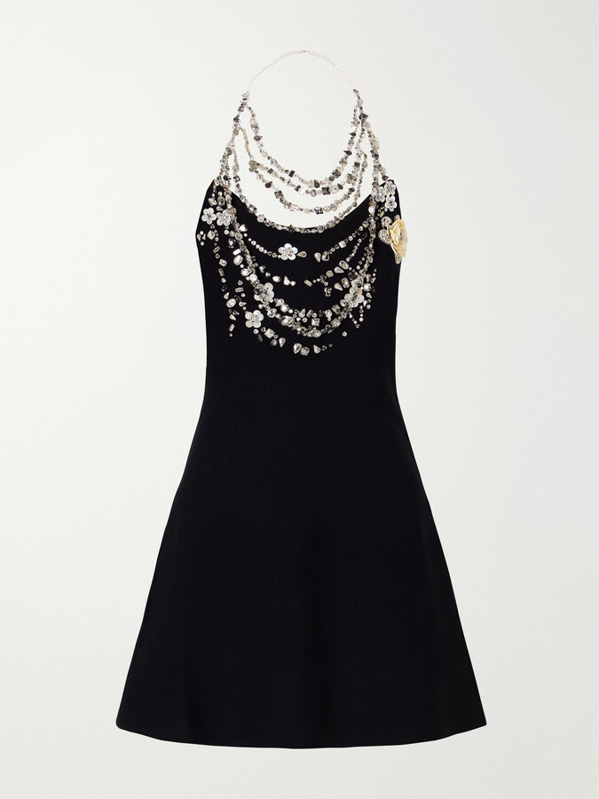 Oscar de la Renta Crystal-embellished Crepe Mini Dress - Black