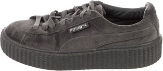 FENTY PUMA by Rihanna Canvas Low Top Sneakers Grey Round-Toes Platform Lace-Up Closure at Uppers