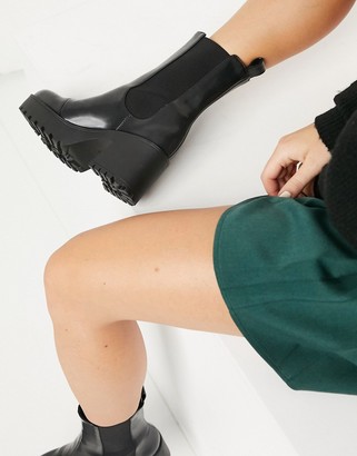 Monki Malwina faux-leather chunky boot in black