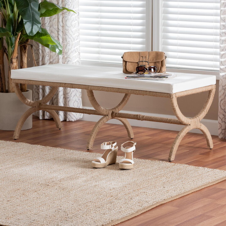 bali & pari Maliyah Japandi Accent Bench, Natural Brown