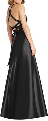 Alfred Sung Lace-Up Back Satin Twill A-Line Gown