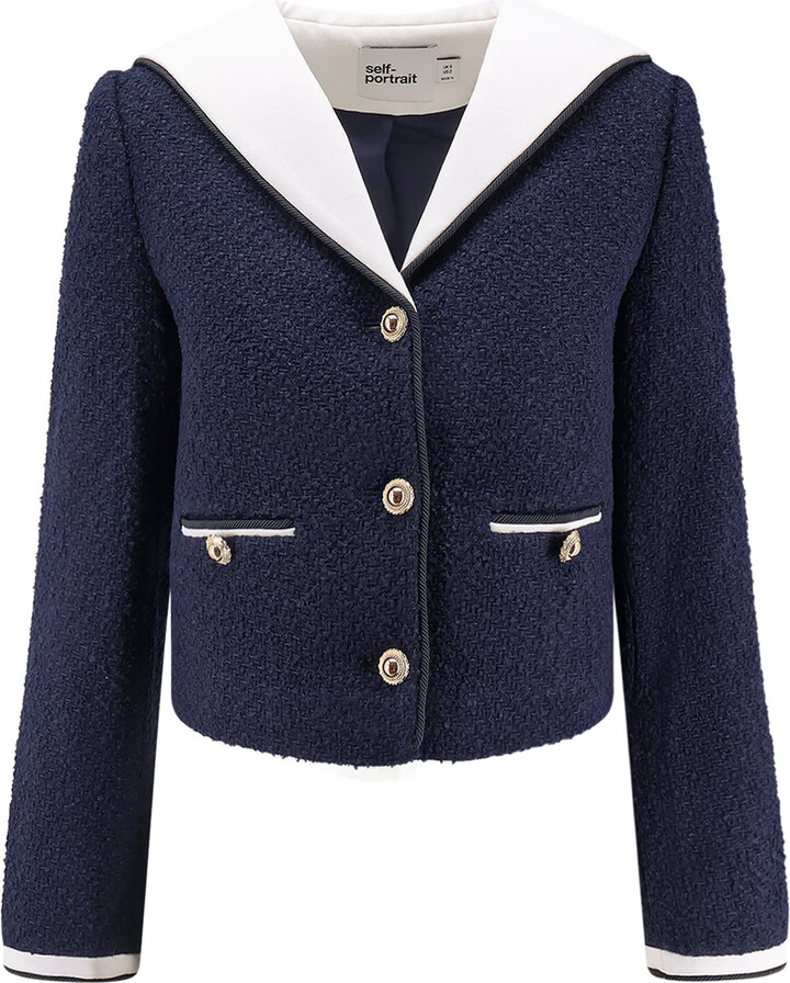Self-Portrait Bouclé Fabric Blazer With Jewel Buttons