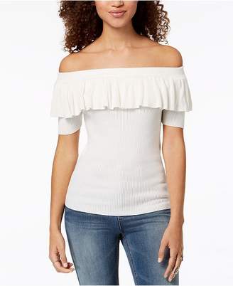 Hooked Up By Iot Juniors' Off-The-Shoulder Flounce Sweater
