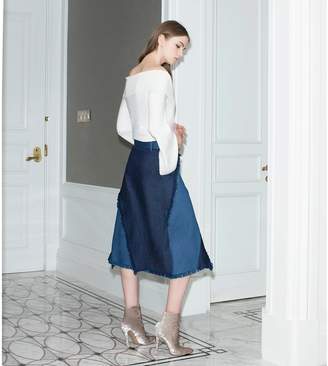 N12H - Ruffled Contrast Tone Denim Skirt
