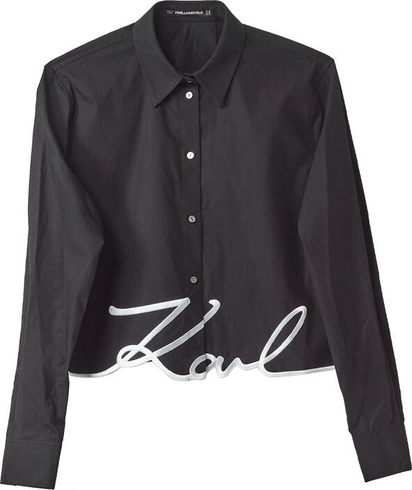 Karl Lagerfeld Logo Embroidered Cropped Shirt