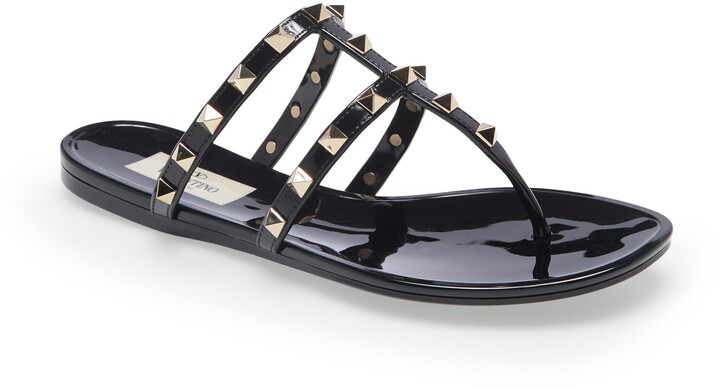 VALENTINO GARAVANI: Rockstud sandals in PVC - Black | Valentino Garavani flat  sandals 3W2S0HA1IXF online at GIGLIO.COM