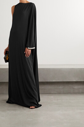 Reem Acra Asymmetric Crystal-embellished Crepe Gown - Black