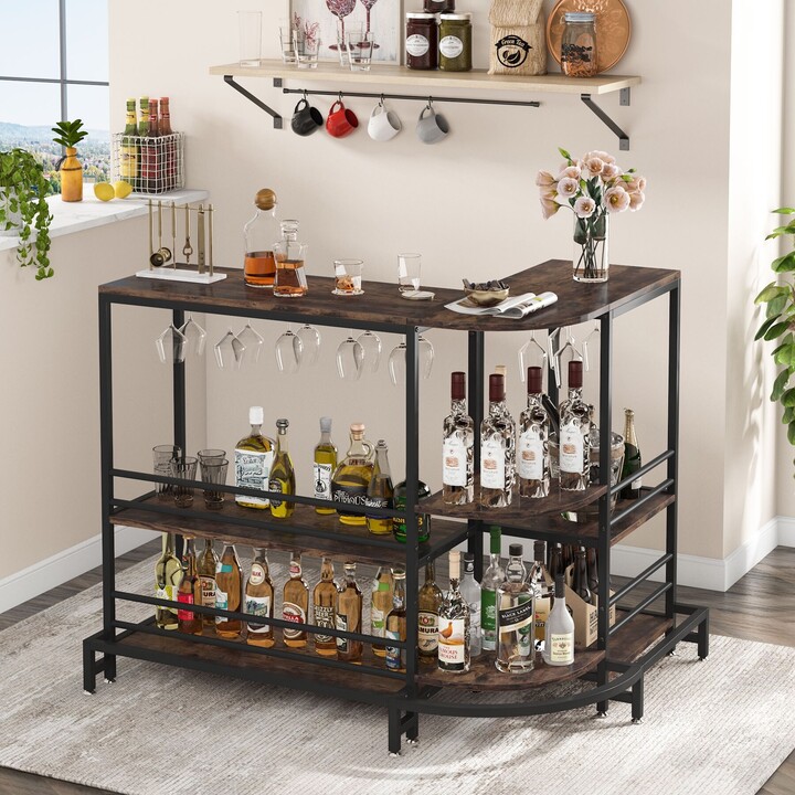 Tribesigns Home Bar Unit, L-Shaped Liquor Bar Table with and - Black