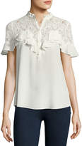 Thumbnail for your product : Rebecca Taylor Short-Sleeve Silk Top with Lace