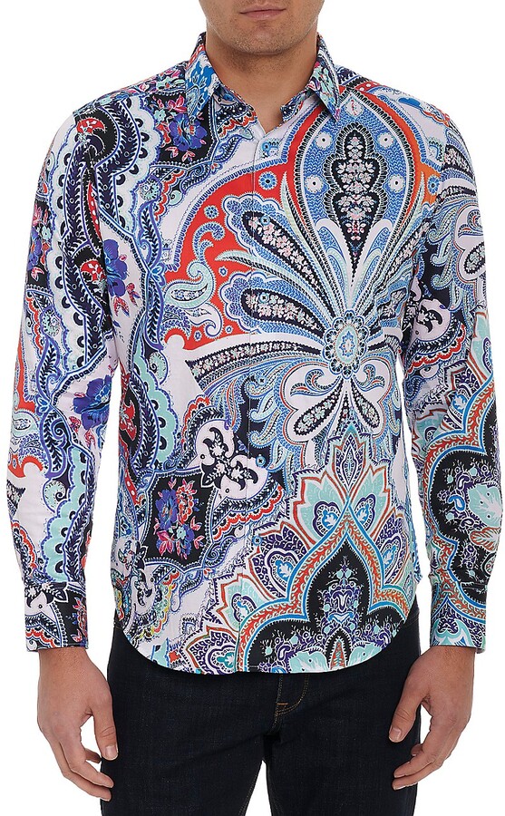 Robert Graham Geometric Floral Paisley Colorful Stretch Sport Shirt M L $198 
