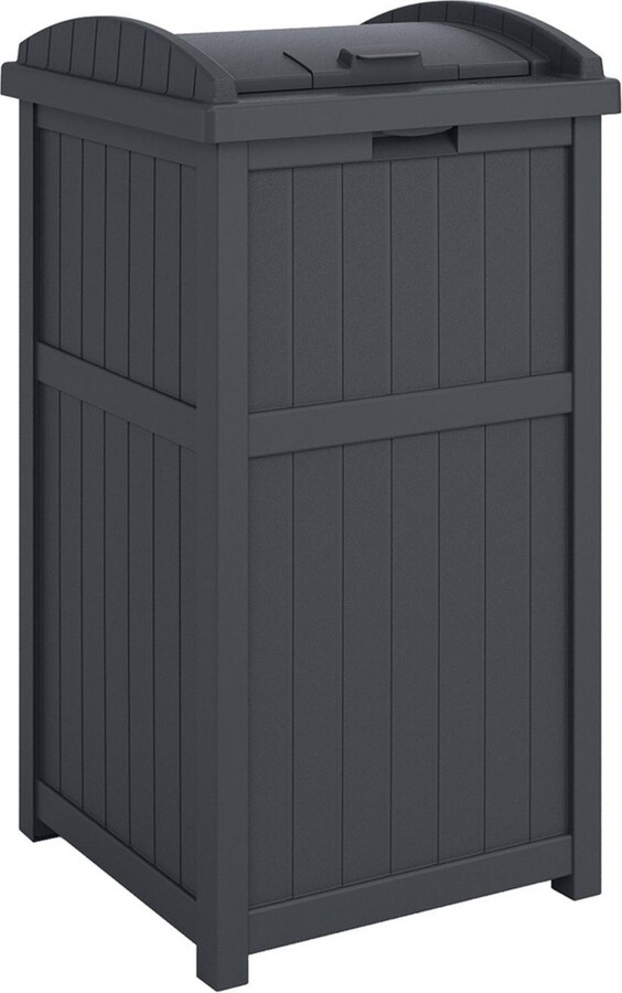 Suncast Trashcan Hideaway Outdoor 33 Gallon Garbage Trash Waste Bin, Cyberspace