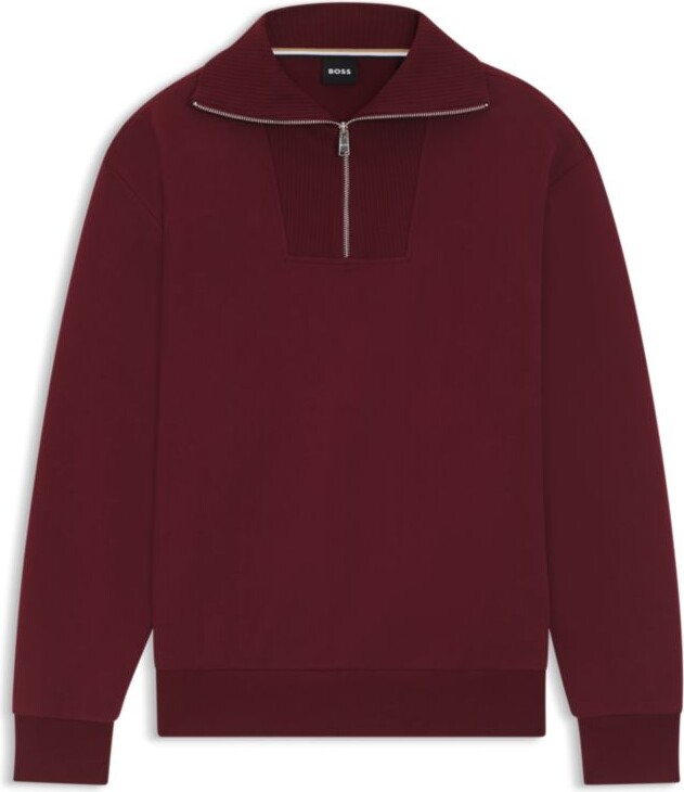 HUGO BOSS Peached-cotton sweatshirt with ribbed zip neck