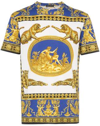 Versace blue and white Medusa print cotton short sleeve t shirt