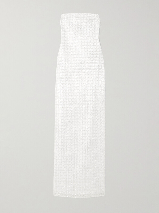 Rotate by Birger Christensen Strapless Embellished Recycled Satin Midi Dress - White