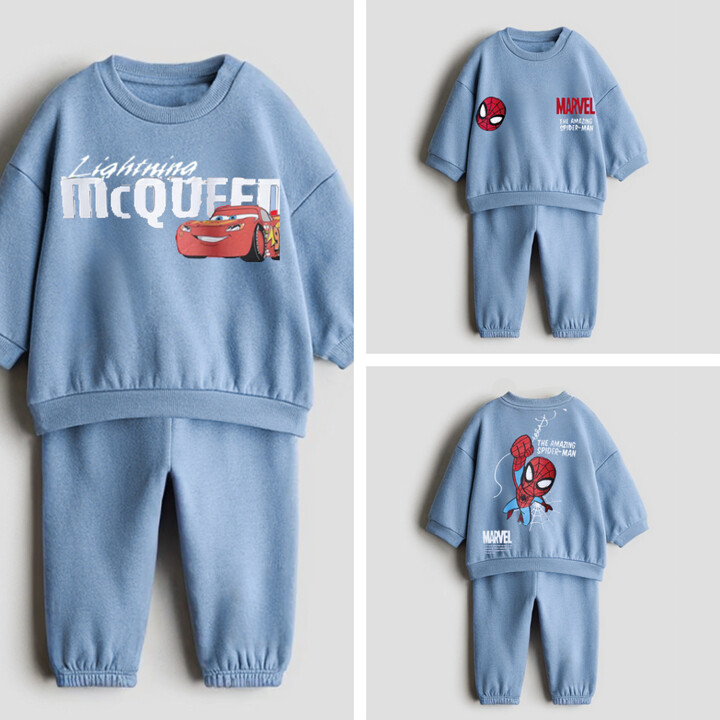 2025 Hoodie Set Suitable For Babies Aged 0 - 6 Round Neck Sportswear 2PCS Clothes+Pants Anime Characters McQueen And Spide
