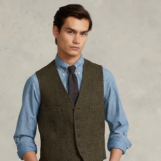 Men's Brown With Strip Herringbone Tweed Formal Business Waistcoat Casual Vest 