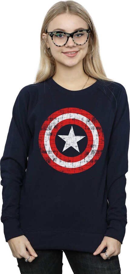 Absolute Cult Marvel Women's Avengers Captain America Scratched Shield  Sweatshirt Navy Blue Large - ShopStyle Jumpers & Hoodies