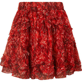 IRO Dazzle Ruffled Printed Georgette Mini Skirt - Red