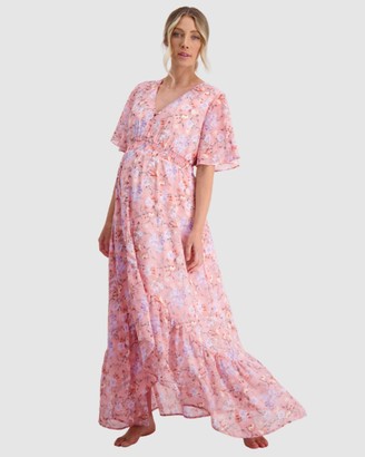 Maive & Bo - Women's Maxi dresses - The Wanderer Floral Chiffon Maternity Gown - Size One Size, S at The Iconic