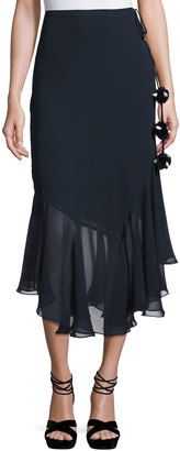 Figue Ruffled Silk Midi Skirt, Navy